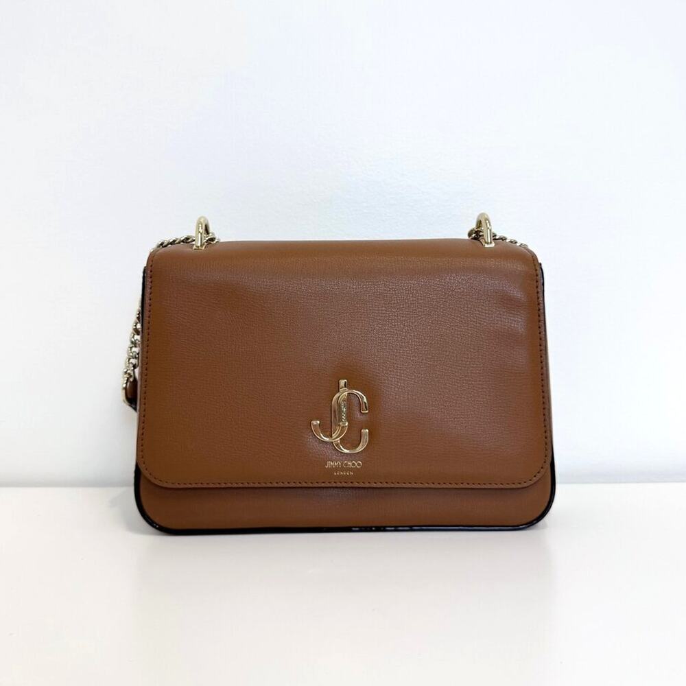 Jimmy Choo Brown Leather Crossbody Shoulder Bag Adjustable Gold Chain Crossbody - Picture 2 of 8